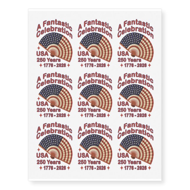 USA 250 Years Patriotic Fan Design – 1776-2026  Temporary Tattoos (Front)