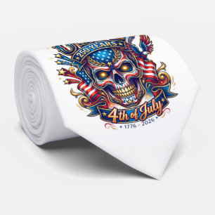 USA 250 Years Patriotic Skull 4th of July Neck Tie
