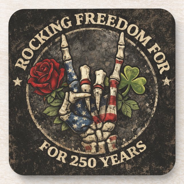 USA 250 Years Rocking Freedom Patriotic Skeleton H Beverage Coaster (Front)