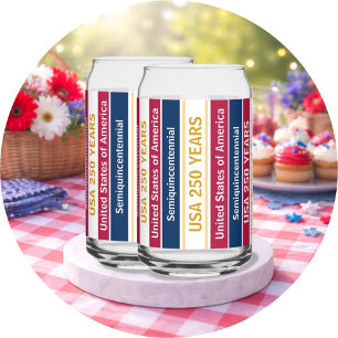 USA 250 Years Semiquincentennial Patriotic Stripes Can Glass