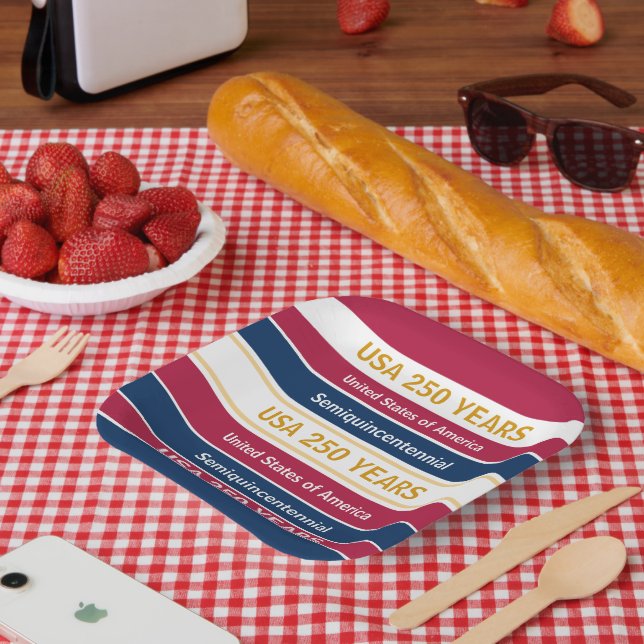 USA 250 Years Semiquincentennial Patriotic Stripes Paper Plates (Picnic)