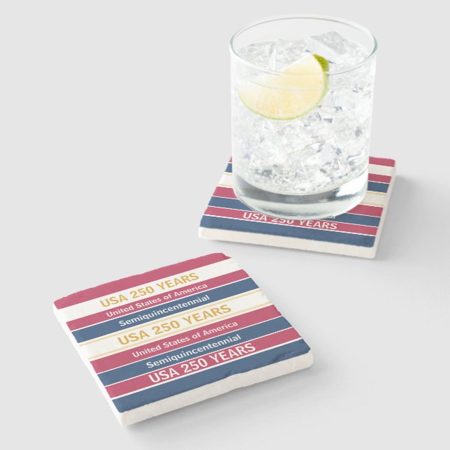 USA 250 Years Semiquincentennial Patriotic Stripes Stone Coaster (Side)