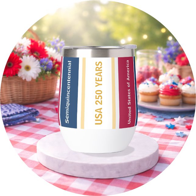 USA 250 Years Semiquincentennial Patriotic Stripes Thermal Wine Tumbler (Creator Uploaded)