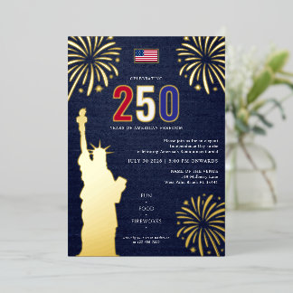 USA 250th American Independence Day Celebration Foil Invitation