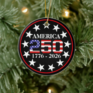 USA 250th Anniversary 1776-2026 American Flag Ceramic Ornament