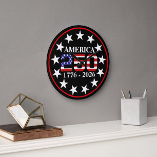 USA 250th Anniversary 1776-2026 American Flag Large Clock