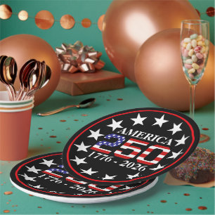 USA 250th Anniversary 1776-2026 American Flag Paper Plates