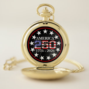 USA 250th Anniversary 1776-2026 American Flag Pocket Watch