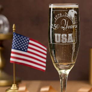 USA 250th Anniversary 1776-2026 bold eagle etched Champagne Flute