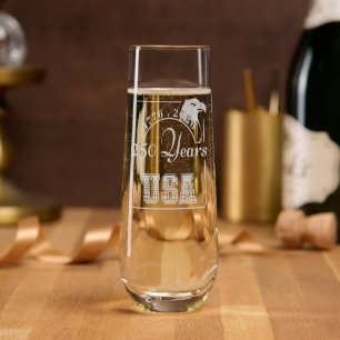USA 250th Anniversary 1776-2026 Bold Eagle etched Stemless Champagne Flute