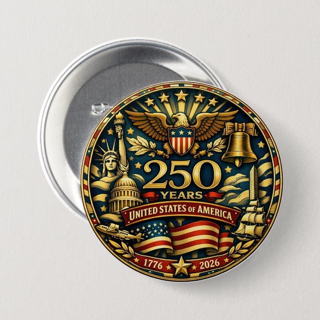 USA 250th Anniversary 1776 - 2026 Button (Front & Back)