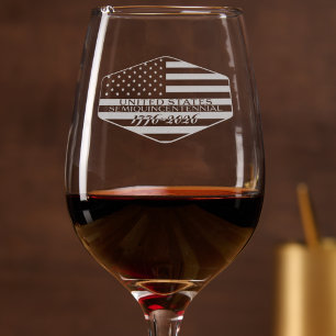 USA 250th Anniversary 1776–2026 patriotic engraved Wine Glass