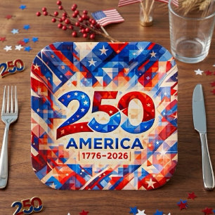 USA 250th Anniversary 1776-2026 Patriotic Paper Plates