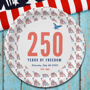 USA 250th Anniversary 1776 To 2026 Freedom Paper Plates