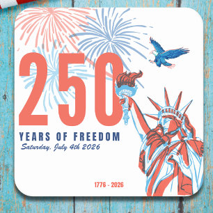 USA 250th Anniversary 1776 To 2026 Patriotic Square Paper Coaster