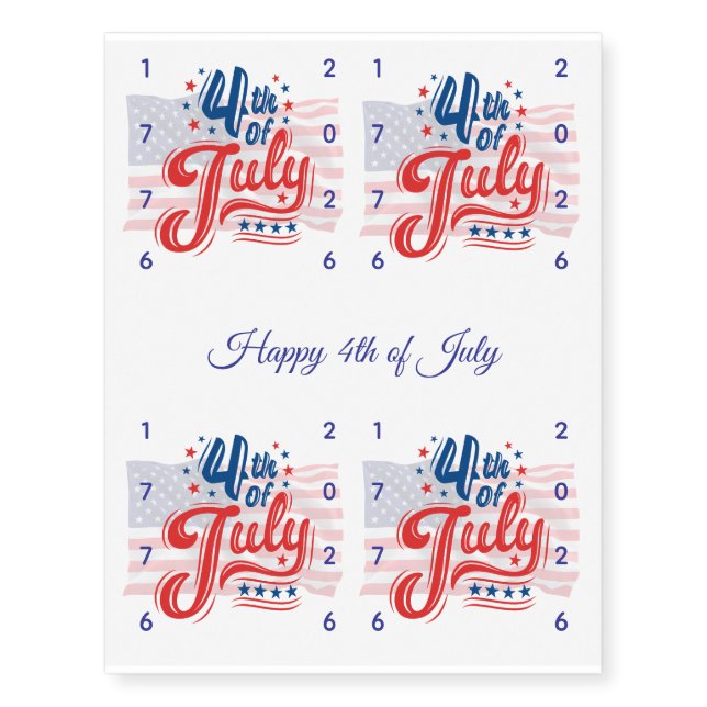 USA 250th Anniversary 4th of July 2026  Temporary Tattoos (Front)