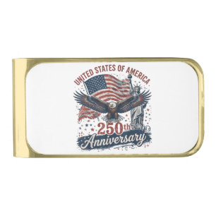USA 250th Anniversary Bald Eagle Statue of Liberty Gold Finish Money Clip