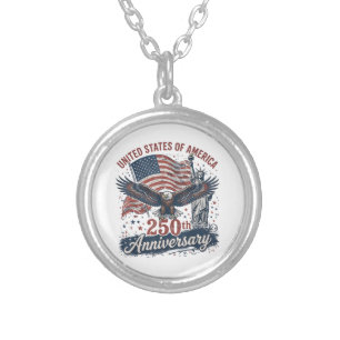USA 250th Anniversary Bald Eagle Statue of Liberty Silver Plated Necklace