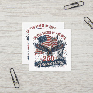 USA 250th Anniversary Bald Eagle Statue of Liberty Square Business Card