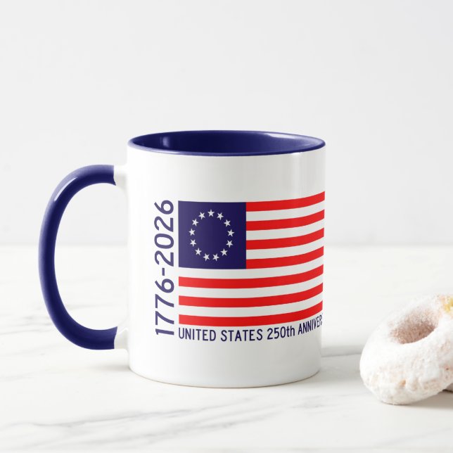 USA 250th Anniversary Betsy Ross Flag Mug (With Donut)
