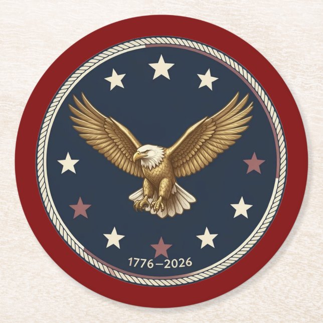 USA 250th Anniversary Circular Paper Coasters (Front)