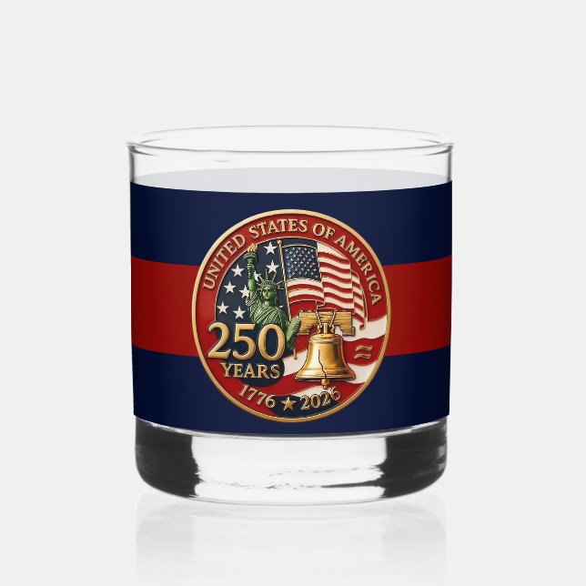 USA 250th Anniversary Emblem  Whiskey Glass (Front)