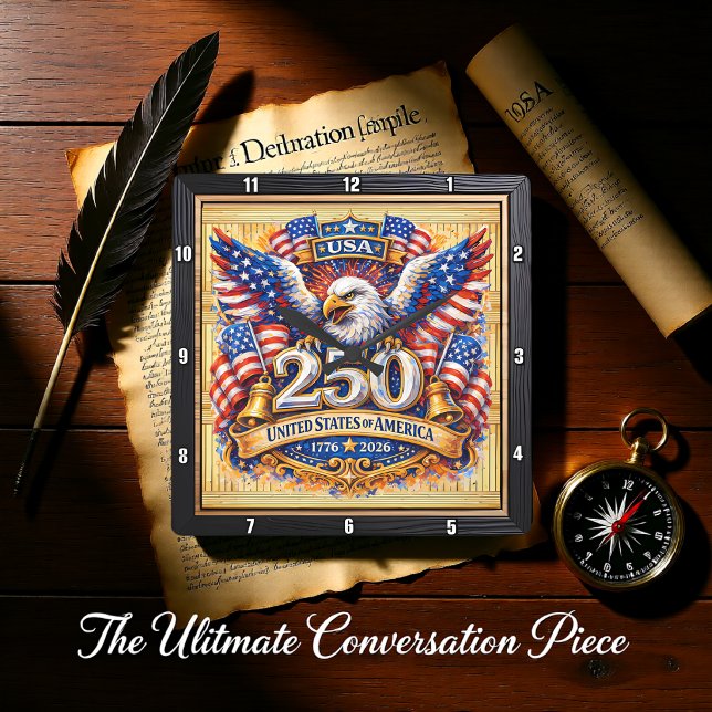 USA 250th Anniversary Golden Eagle Square Wall Clock (Creator Uploaded)