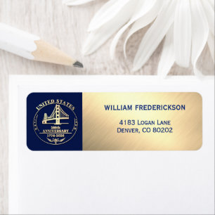 USA 250th Anniversary Golden Gate design return Label