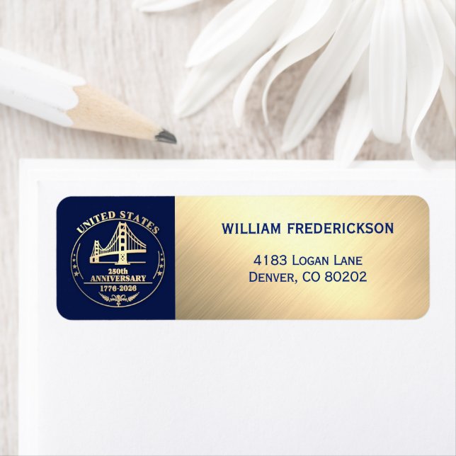 USA 250th Anniversary Golden Gate design return Label (Insitu)
