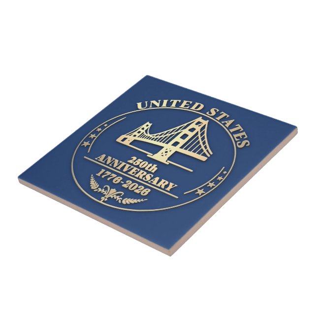 USA 250th Anniversary Golden Gate Gold design Ceramic Tile (Side)