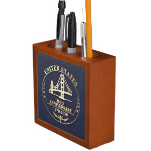 USA 250th Anniversary Golden Gate Gold Design Desk Organizer