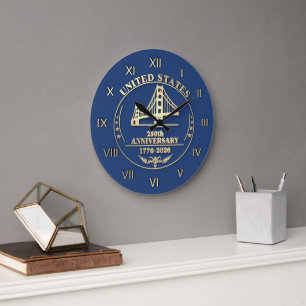 USA 250th Anniversary Golden Gate Gold Roman Nb Large Clock