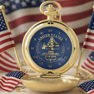 USA 250th Anniversary Golden Gate Gold Roman Nb Pocket Watch