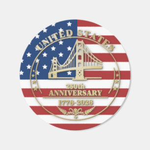 USA 250th Anniversary Golden Gate Patriotic Flag  Classic Round Sticker
