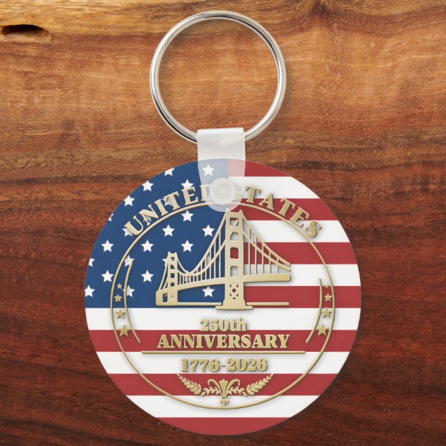 USA 250th Anniversary Golden Gate Patriotic Flag  Keychain (Front)