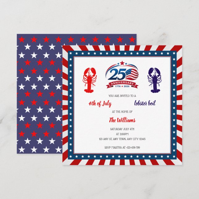 USA 250th Anniversary & lobster boil Invitation (Front/Back)
