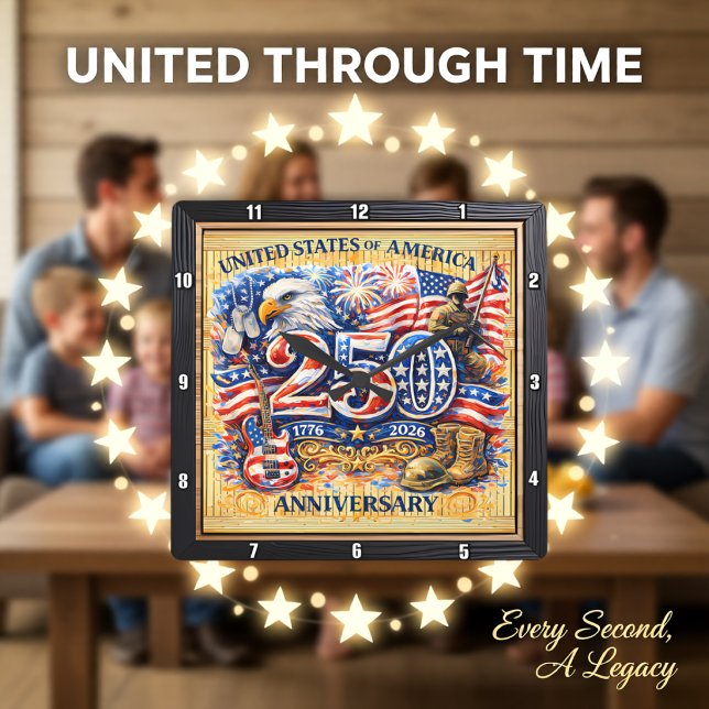 USA 250th Anniversary Military Tribute Square Wall Clock (Creator Uploaded)