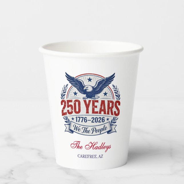USA 250th Anniversary Name Paper Cups (Front)