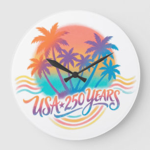 USA 250th anniversary Palm Trees  Large Clock