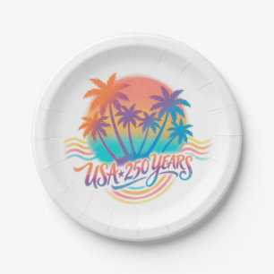 USA 250th anniversary Palm Trees Paper Plates