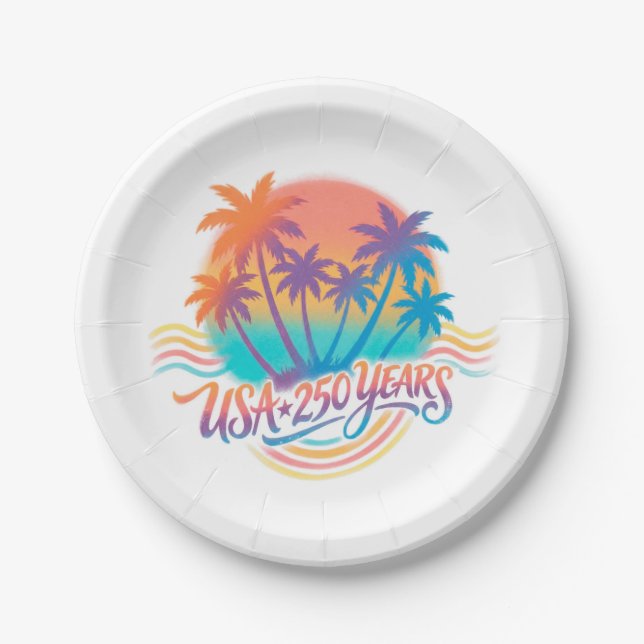 USA 250th anniversary Palm Trees  Paper Plates (Front)