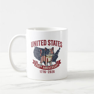 USA 250th Anniversary  Patriotic Cat American Flag Coffee Mug