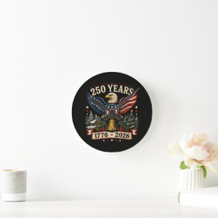 USA 250th Anniversary Patriotic Christmas Eagle Round Clock