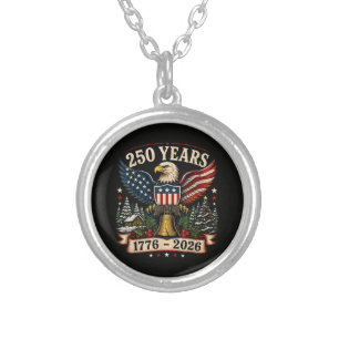 USA 250th Anniversary Patriotic Christmas Eagle Silver Plated Necklace