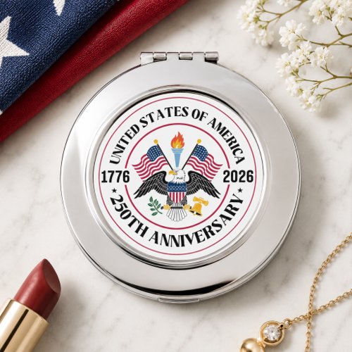 USA 250th Anniversary Patriotic Eagle Emblem Compact Mirror
