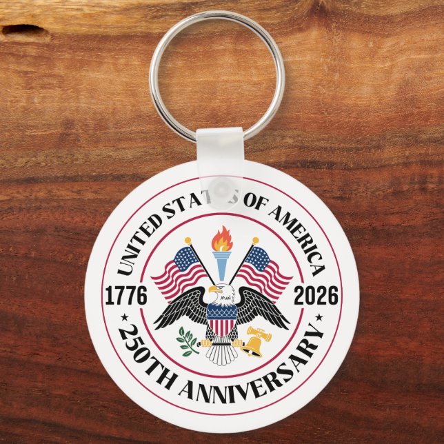 USA 250th Anniversary Patriotic Eagle Emblem Keychain (Front)