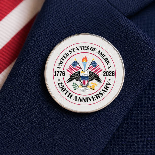 USA 250th Anniversary Patriotic Eagle Emblem Silver Finish Lapel Pin