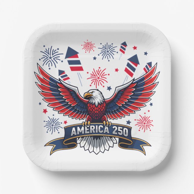 USA 250th Anniversary Patriotic Eagle Firecracker  Paper Plates (Front)