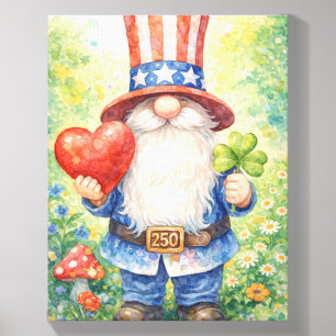 USA 250th Anniversary Patriotic Gnome Heart Shamro Canvas Photo Tile
