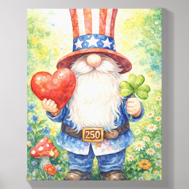 USA 250th Anniversary Patriotic Gnome Heart Shamro Canvas Photo Tile (Front Set)